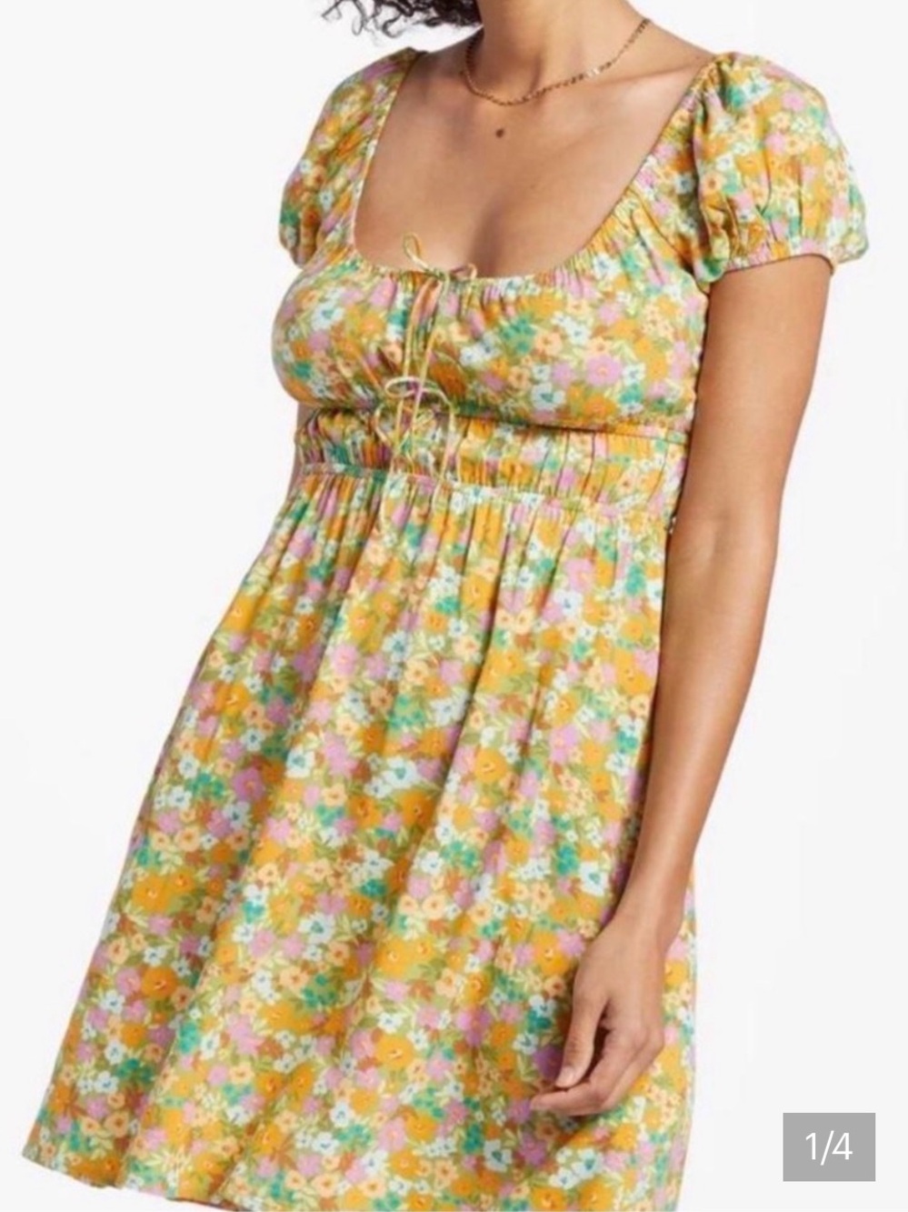 Billabong Sun Kissed Floral Puff-Sleeve Mini Dress